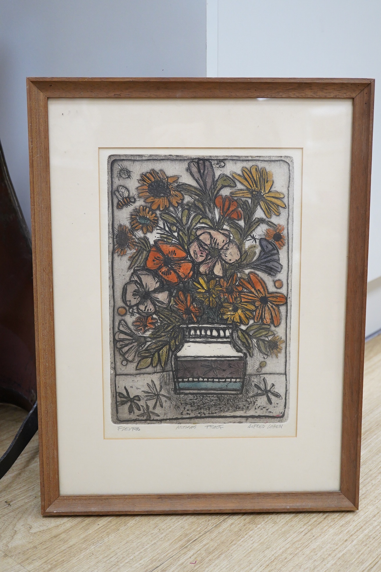 Alfred Cohen (American, 1920-2001), colour artist's proof etching, ‘Fleurs’, signed and inscribed in pencil, 31 x 21cm. Condition - fair